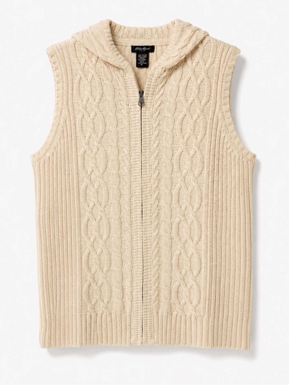 Eddie Bauer Cable Knit Zip-Up Hooded Sweater Vest Angora Blend Size Small